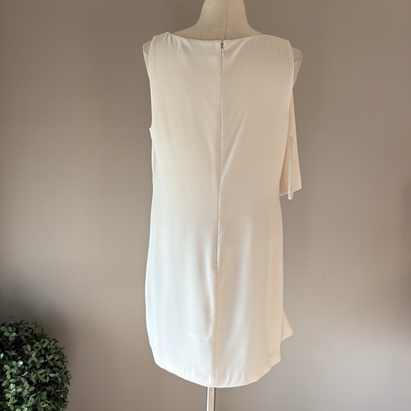 Lauren Ralph Lauren cream elegant shift cocktail mini dress ruffled side size 10 - Picture 6 of 17